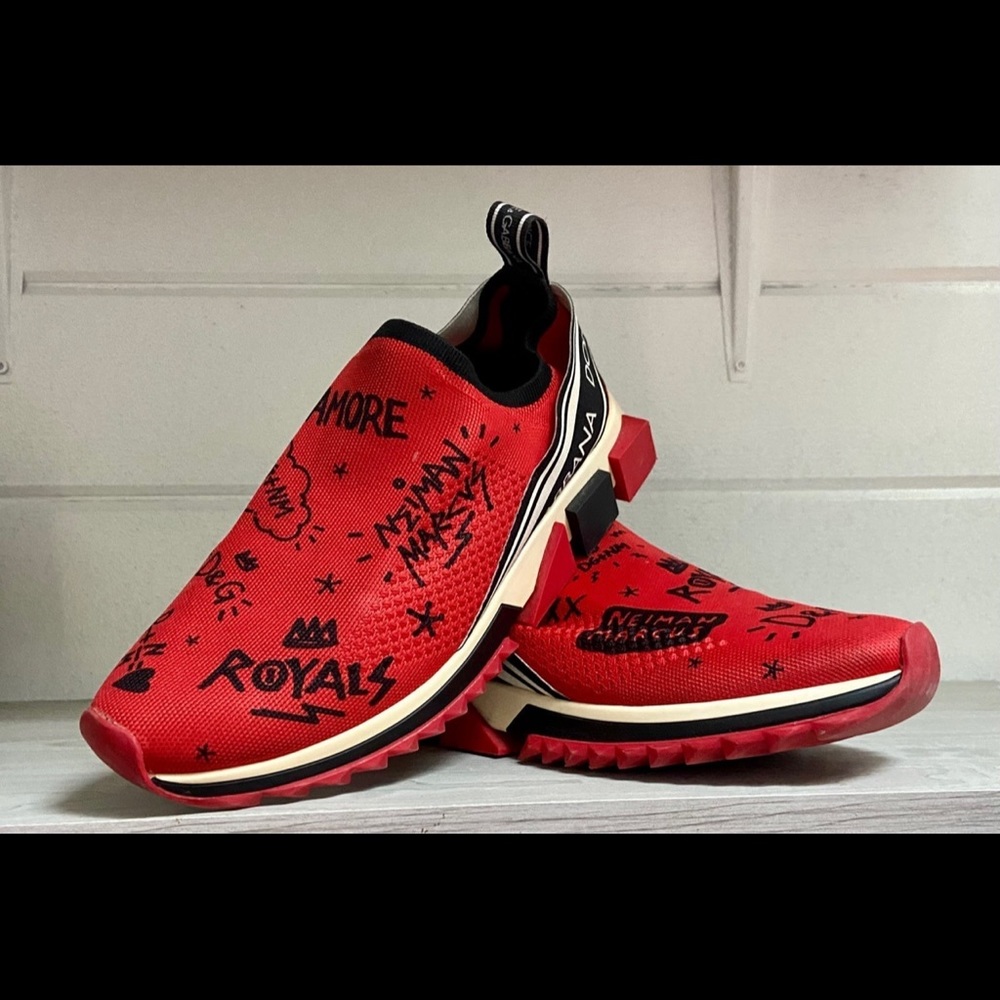 Dolce & Gabbana Men Sorrento Graffiti Knit Trainer Sneaker Neiman Marcus GUC